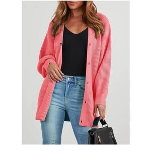 Womens Cardigan Sweater‎ Oversized Chunky Knit Long Front Button with Pockets